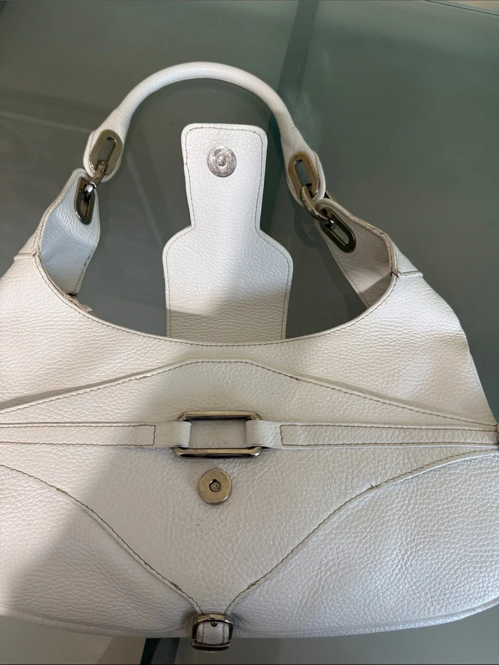 Gula’s White Leather Hobo Bag Made in Italy Silver Hardware Euro Chic Luxury